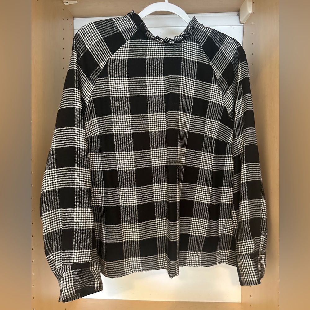 LOFT Black and White Plaid Sweater with High Neckline